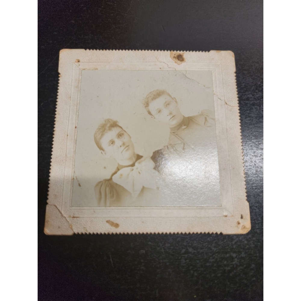 Two Women Portrait Victorian Snapshot Photograph Mounted Serrated Edge 3x3